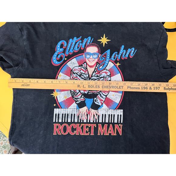 Elton John Rocket Man Rhinestones Official Merch Tee Black Multi Women's Large - Picture 5 of 7